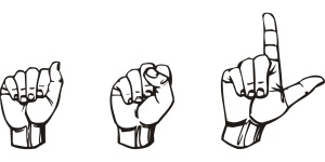 Hands using sign language spell A, S, L.